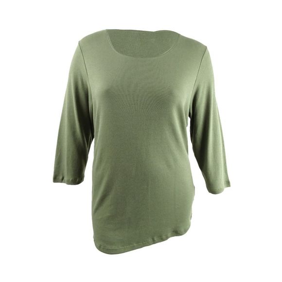 Karen Scott Womens Cotton 3 4 Sleeve Top Green Size Small main image 0
